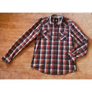 Buffalo Jeans Shirt Mens Size L Cotton Red Plaid Long Sleeve Button Up